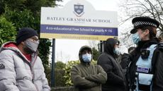 Protesters outside Batley Grammar School