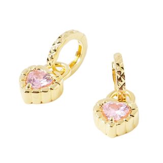 Oliver Bonas Cher Pink Heart Gold Plated Hoop Earrings