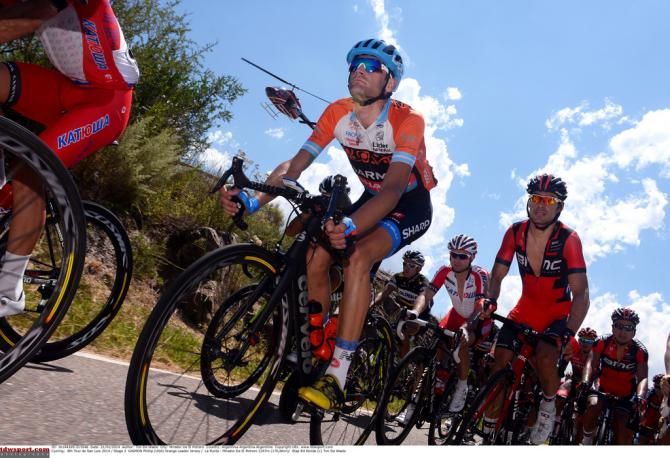 Gaimon in the orange shoulders of the leaders jersey