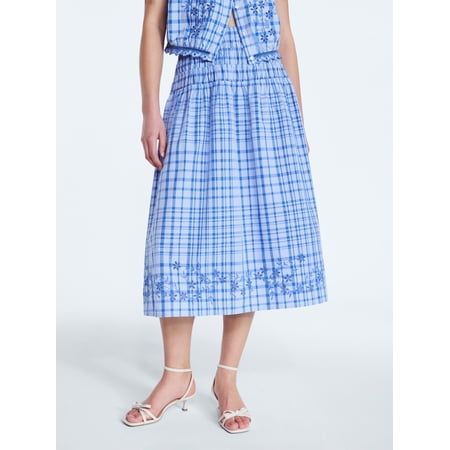 Embroidered Cotton Maxi Skirt With Smocked Waist