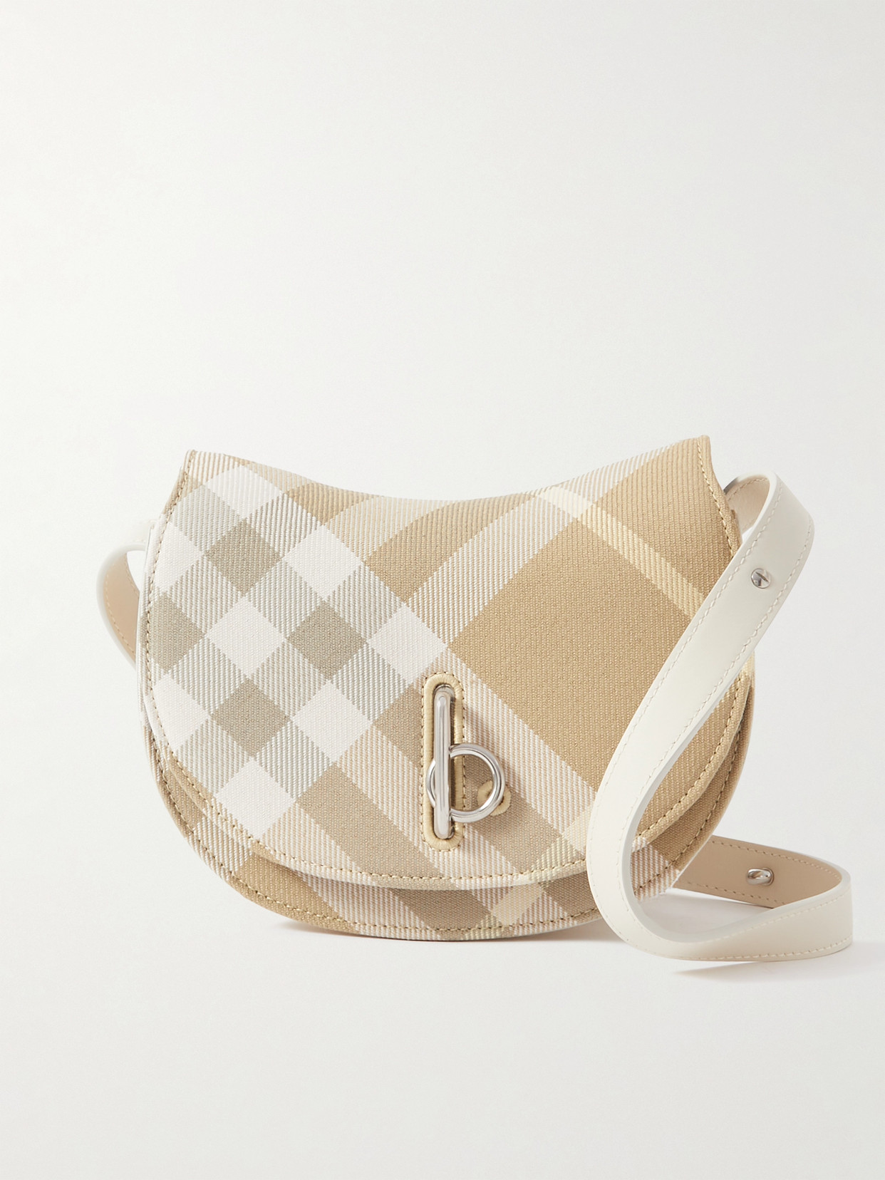 Leather-Trimmed Checked Wool-Twill Shoulder Bag