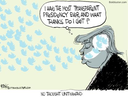 Political cartoon U.S. Trump Twitter transparency