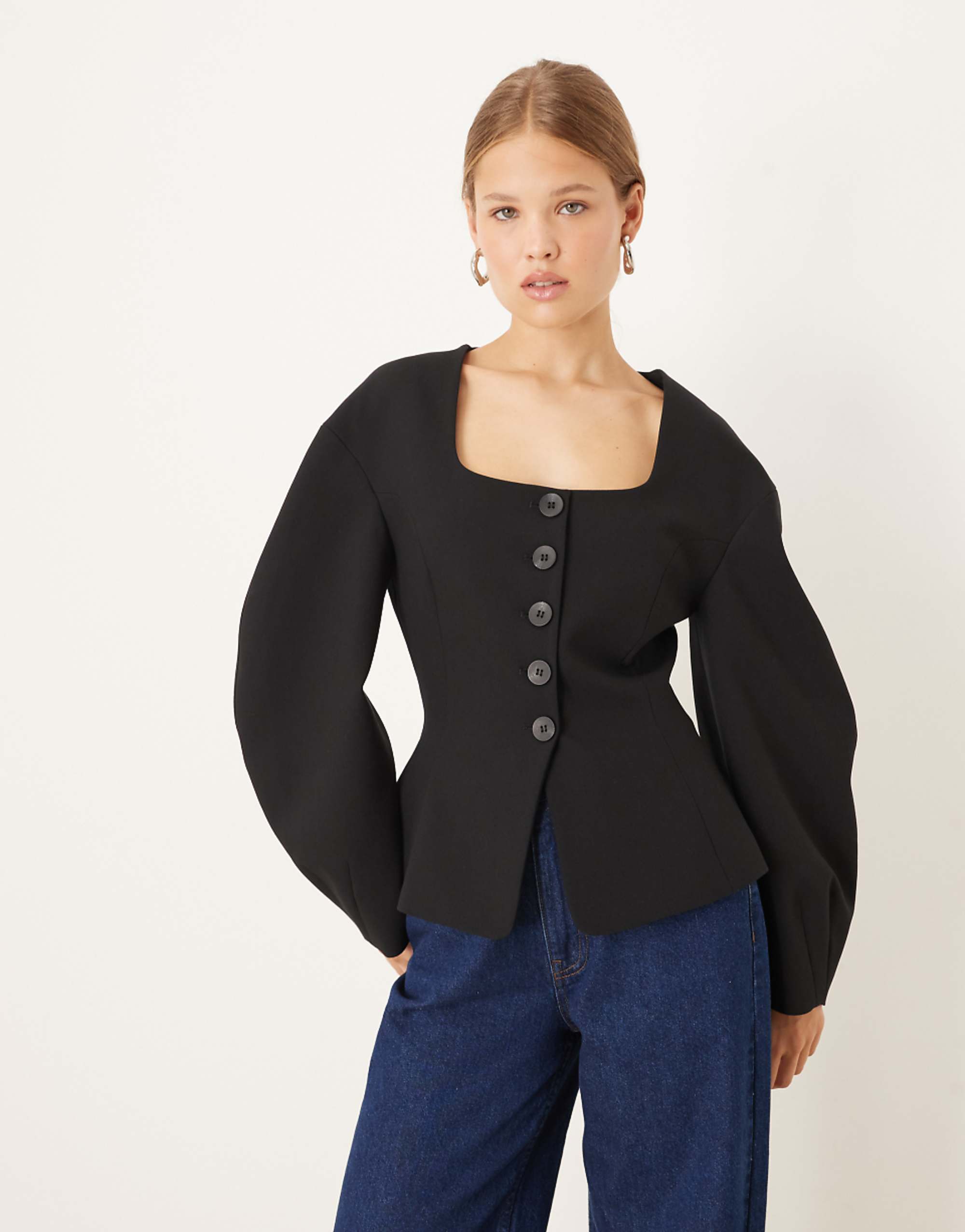 Asos Design Cinch Fitted Cocoon Sleeve Blazer in Black