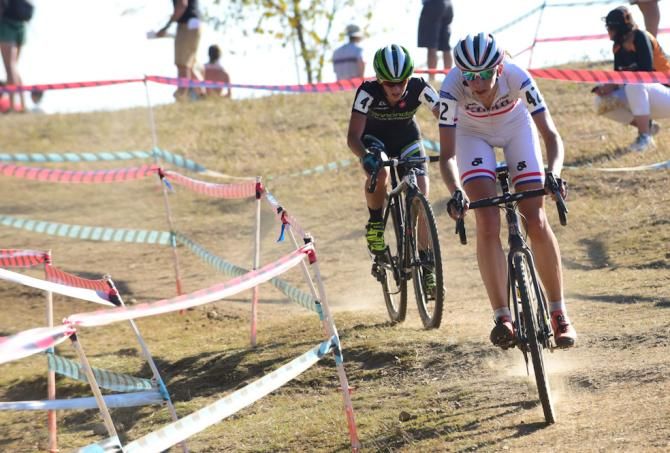 Helen Wyman (Kona) had Kaitie Antonneau on her wheel with a half lap to go