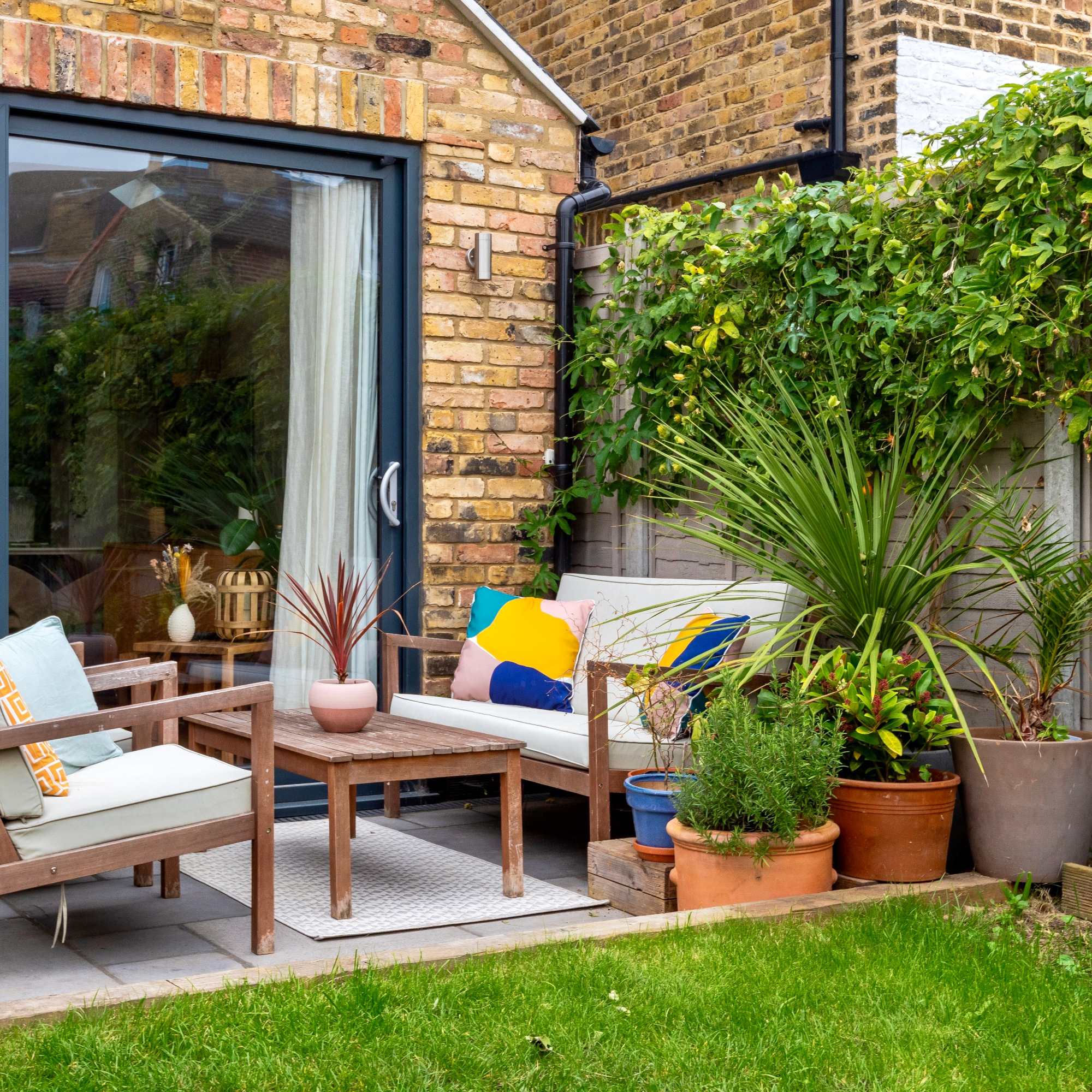 exterior of terraced house patio with seating