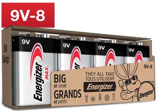A pack of Energizer Max 9V batteries