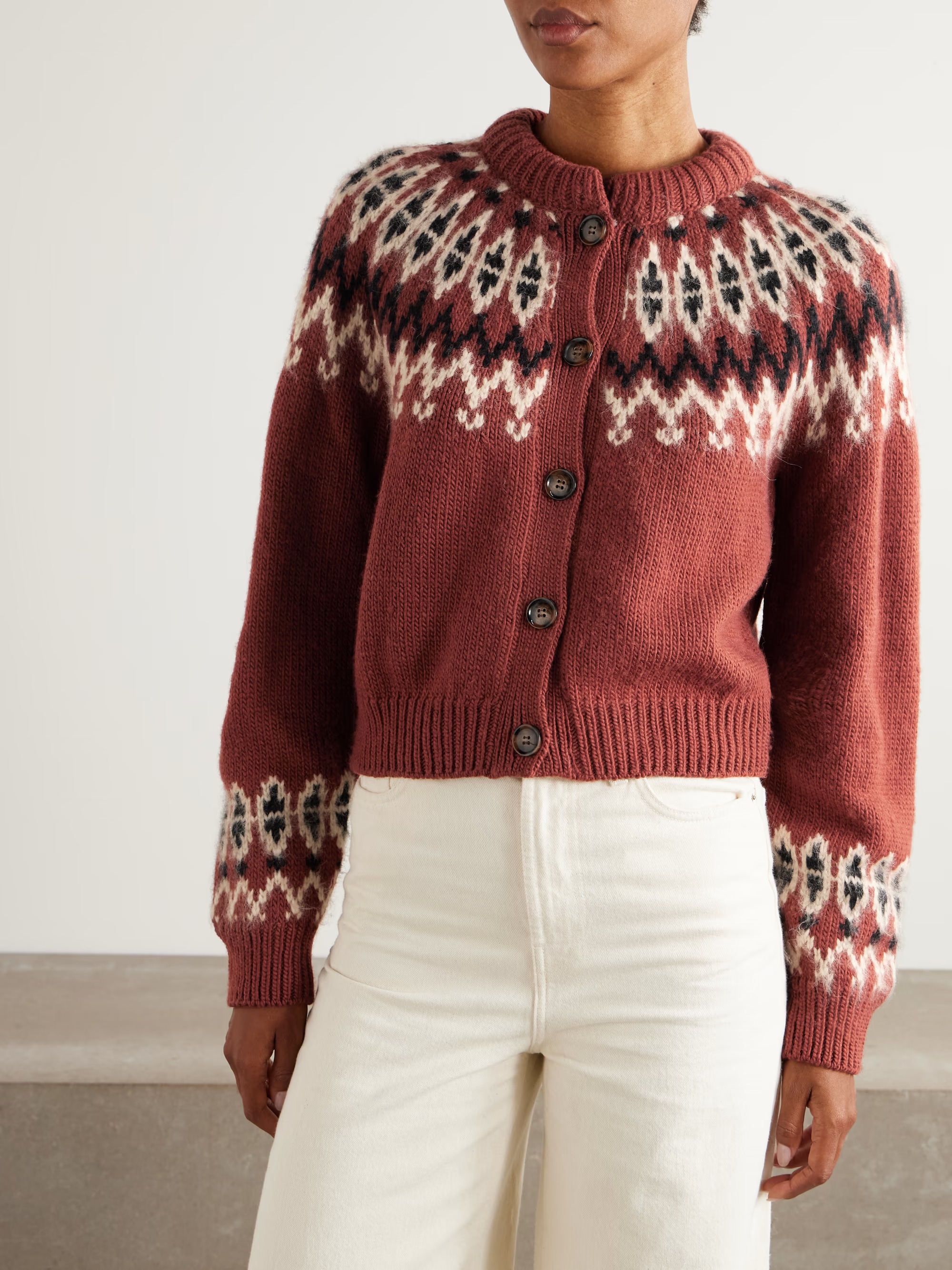 D&amp;Ocirc;EN, Clarke Fair Isle wool-blend cardigan