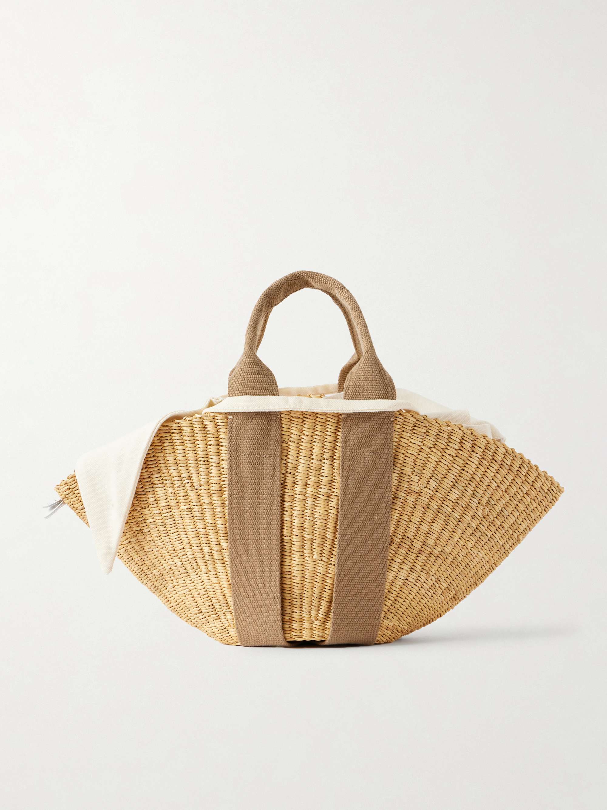 Sophie Mini Webbing-Trimmed Woven Straw Tote