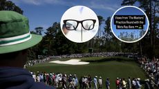 Main image of Augusta National with two inset images of Meta glasses (top middle) and a screenshot of an Instagram video taken using Meta glasses at The Masters (top right)