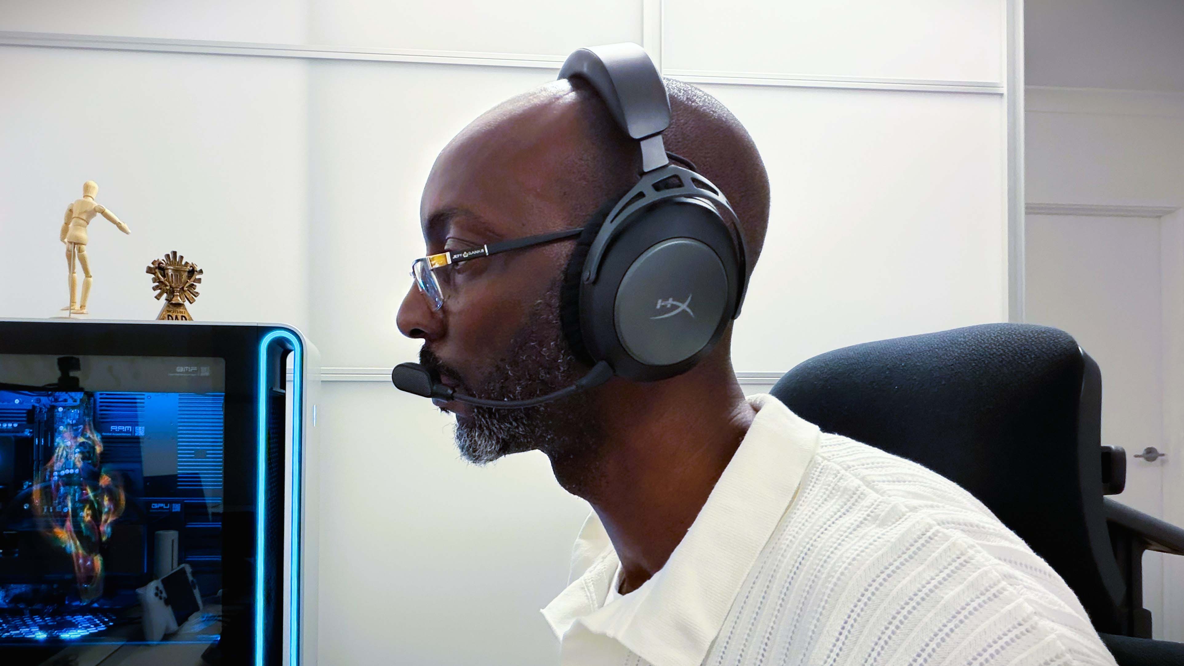 HyperX Cloud Alpha 2 Wireless gaming headset being worn by Kizito Katawonga