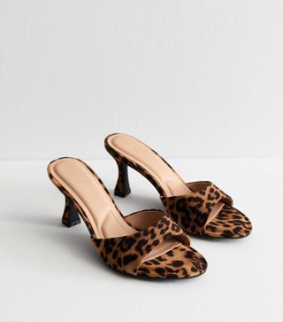 New Look, Stone Leopard Print Heeled Mules