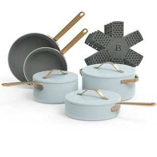 Beautiful 12pc Ceramic Non-Stick Cookware Set, Hydrangea by Drew Barrymore