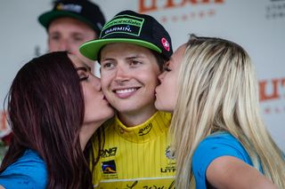 Joe Dombrowski (Cannondale) gets the podium kisses for his overall win