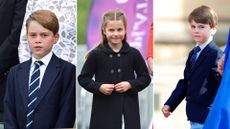 A composite of Prince George at Wimbledon, Princess Charlotte in Cardiff and Prince Louis at Windsor Castle