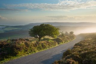 the road over Stoke Pero Common, Dunkery Hill, Exmoor National Park, Somerset, England, UK