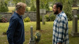 A promotional still from Happy Gilmore 2 which shows Christopher McDonald and Adam Sandler in a stand-off.