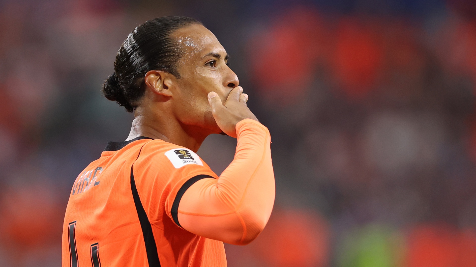 Virgil van Dijk #4 of Netherlands celebrates scoring his team's first goal during the FIFA World Cup 2026 Group F match between Netherlands and Japan at Dallas Stadium