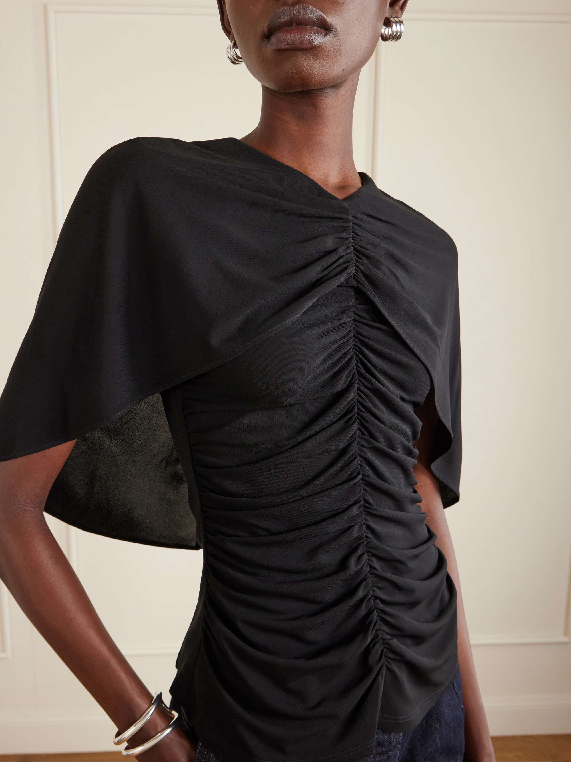 Emme Cape-Effect Gathered Jersey Top