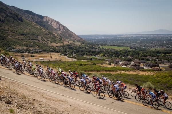 The race heads towards Salt Lake City off in the distance.
