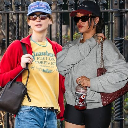 collage of celebrities wearing the ballet sneaker trend