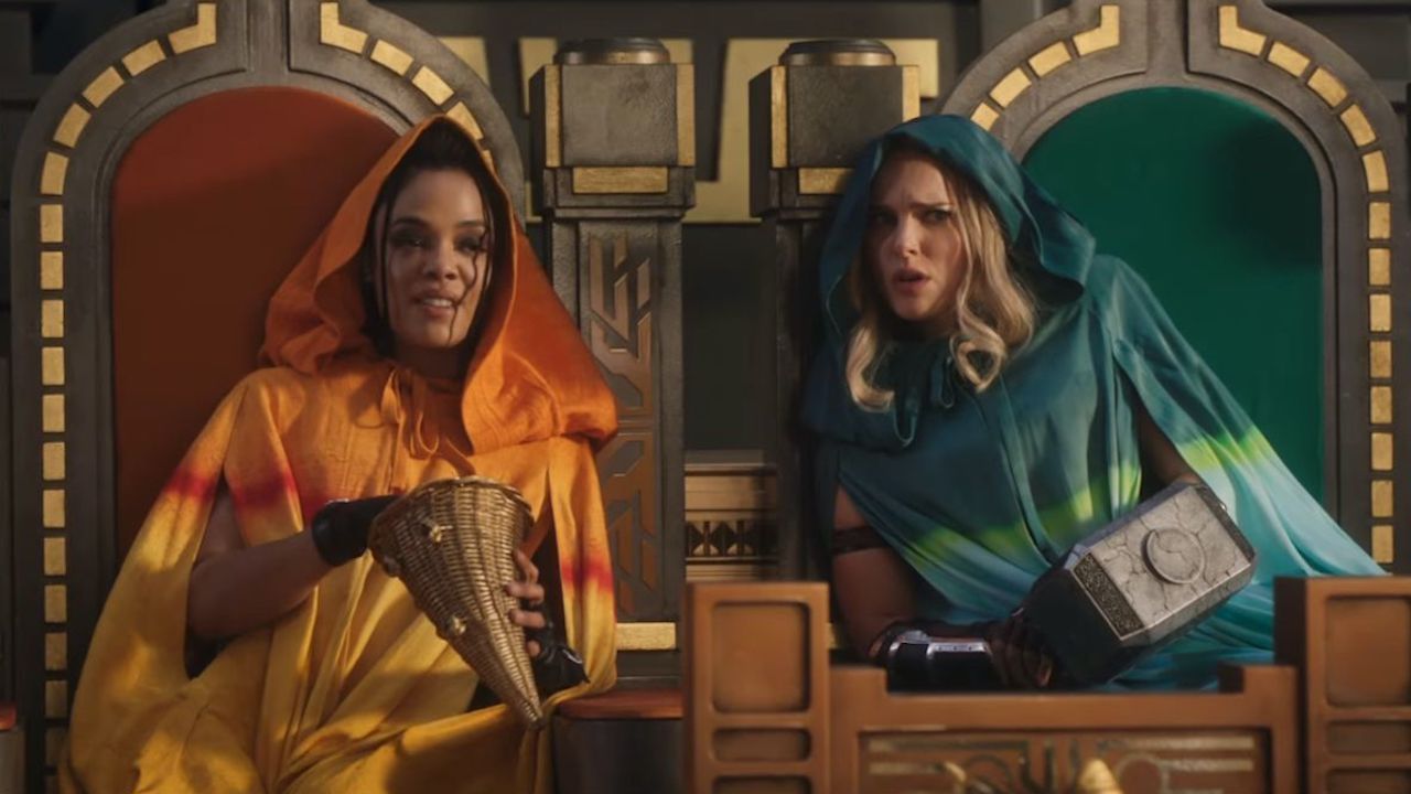 Tessa Thompson and Natalie Portman as Valkyrie and Jane in Thor: Love and Thunder