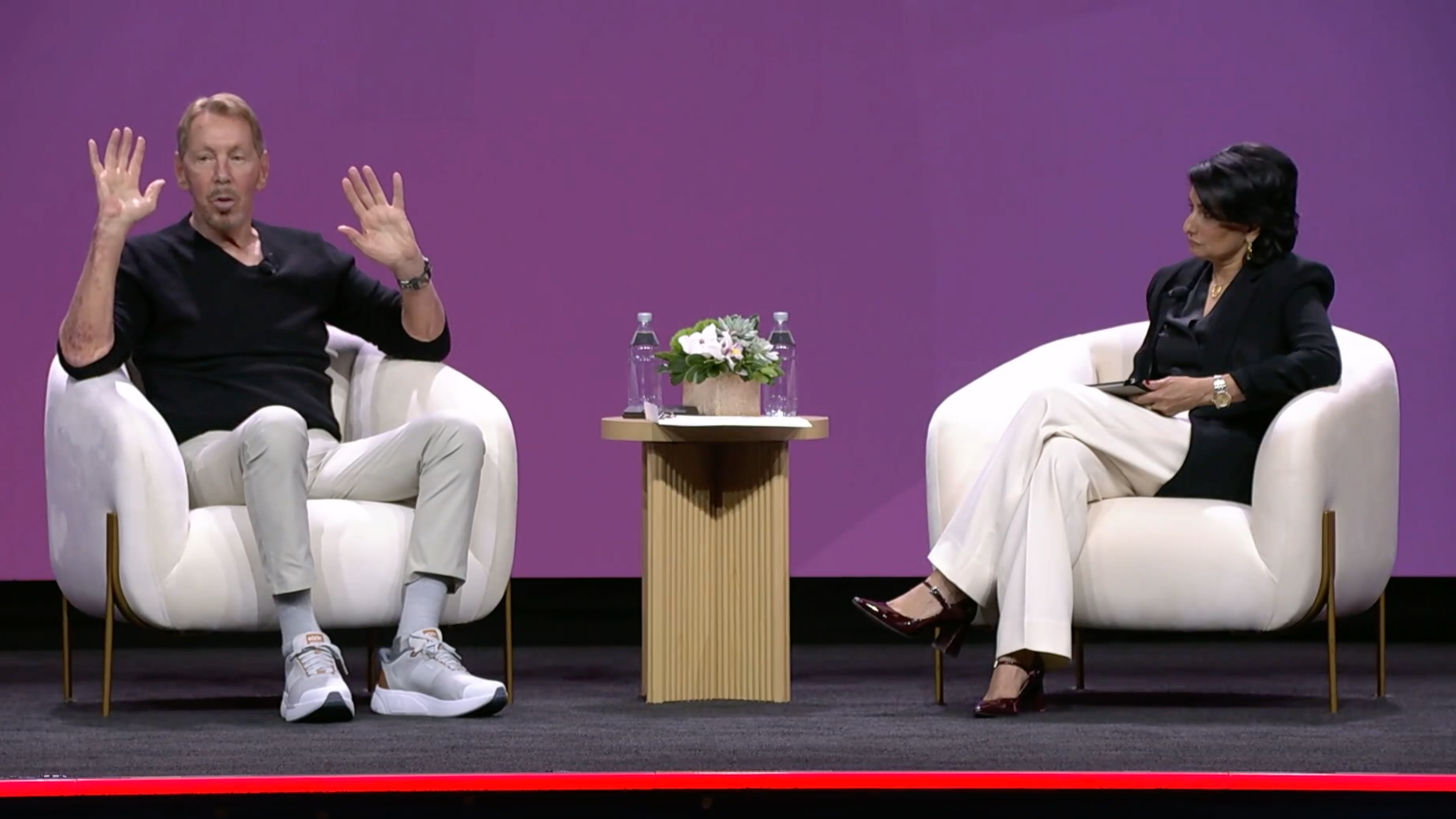 Larry Ellison speaking on-stage at Oracle AI World 2026