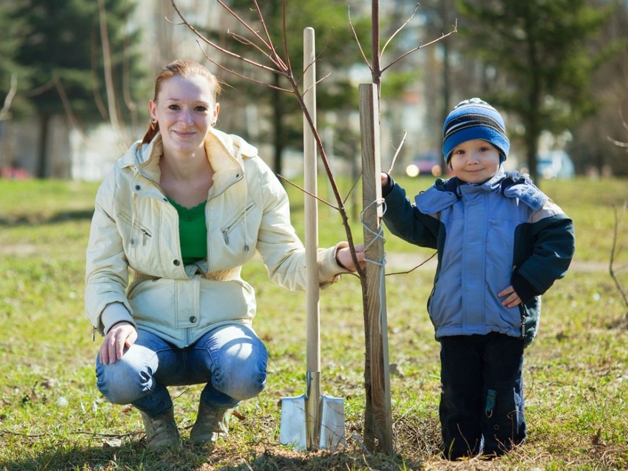 Woman And Child Planting A Tree