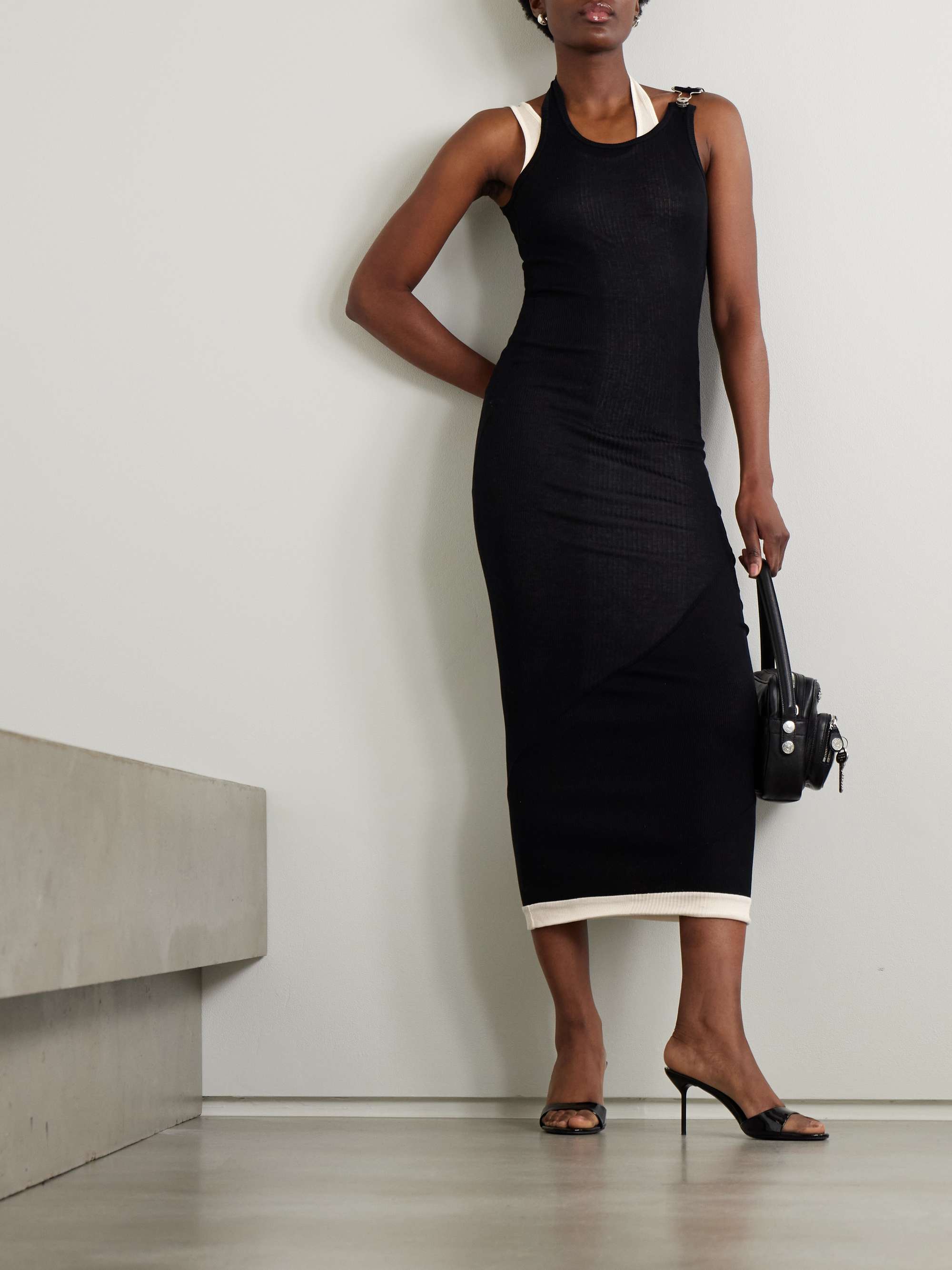 Layered Buckled Ribbed Cotton-Jersey Maxi Dress