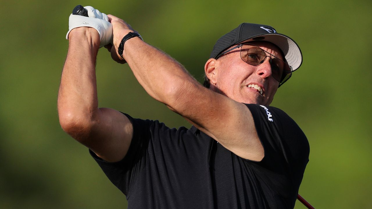 Phil Mickelson during the first round of the PGA Championship at Oak Hill Country Club