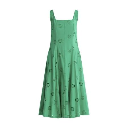 Free Assembly Women's Sleeveless Cotton Eyelet Panel Midi Dress, Sizes Xs-Xxl