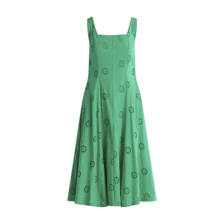 Free assembled women's sleeveless cotton eyelet panel MIDI dress, size XS-XXL