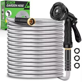 Garden Hose 50ft, Heavy Duty Stainless Steel Water Hose With 10 Functional Nozzles, No Kink, Lightweight and Flexible, Easy to Use and Store, Strong and Sturdy, Suitable for Yard and Lawn