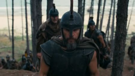 Matt Damon in armor in The Odyssey