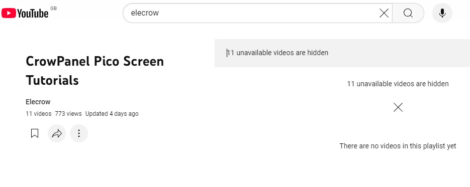 Screenshots of the Elecrow YouTube page