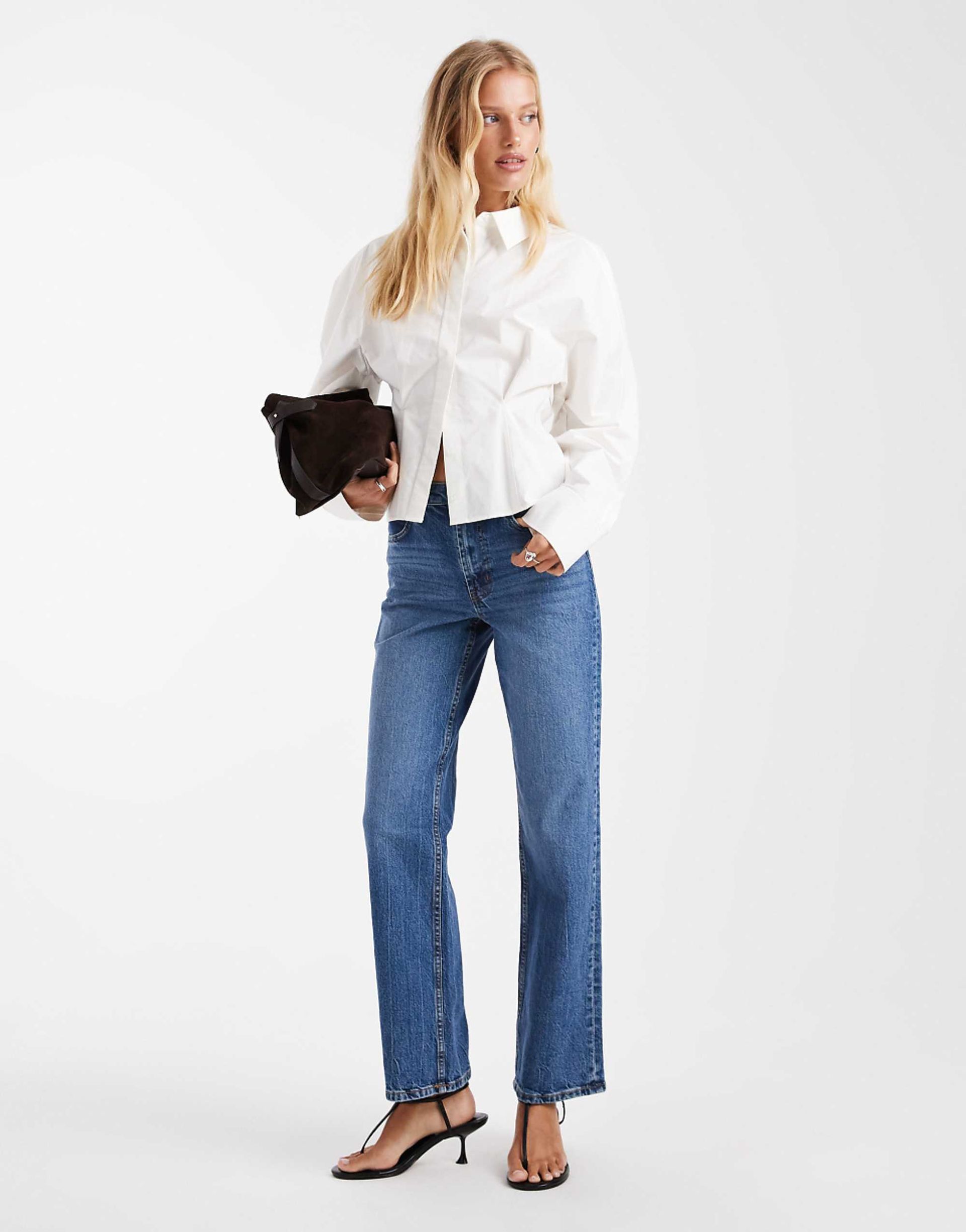Asos Design Comfort Stretch Straight Leg Jeans in Authentic Mid Blue