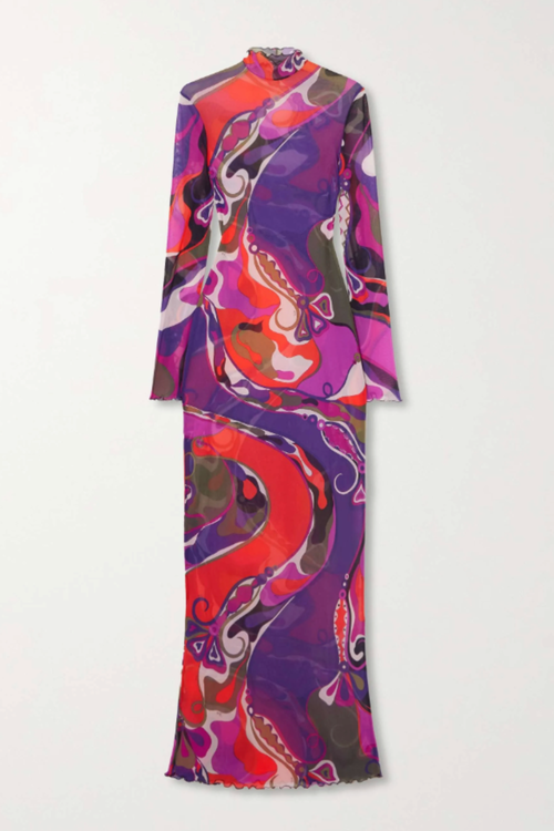 Printed Tulle Maxi Dress