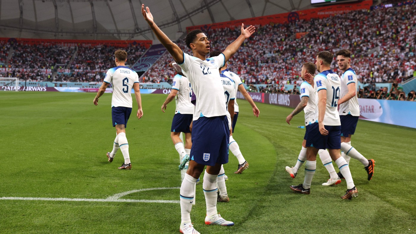 Jude Bellingham celebrated his first international senior goal for England 