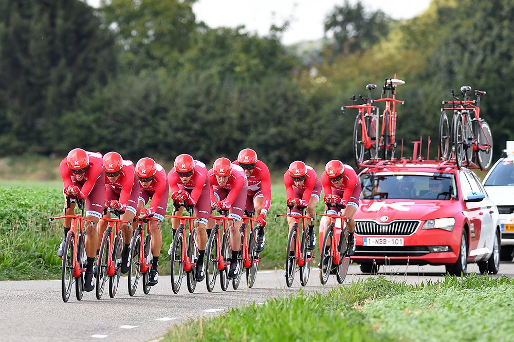 Katusha on course during the Eneco team time trial