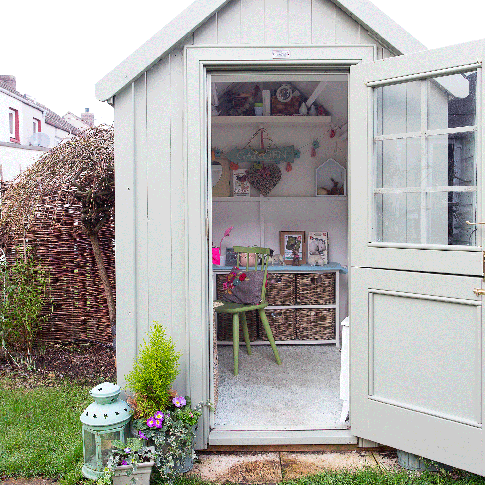 White shed with office