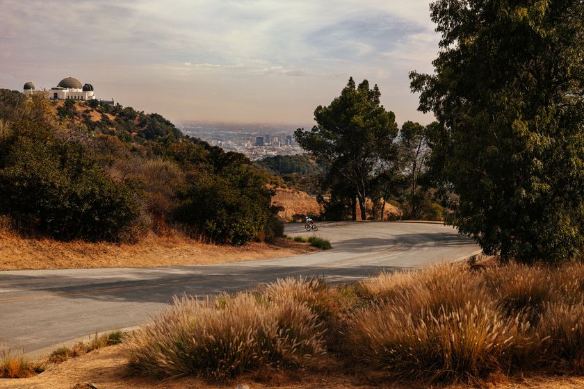 A shot of a Rapha rider in the hills of LA