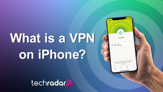 ExpressVPN running on an iPhone being held up in a hand