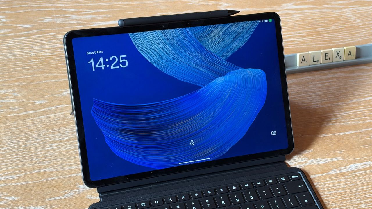 The Amazon Alexa Tab 12 Pro resting on a table