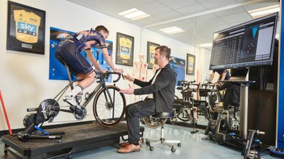 Male cyclist having a bike fit with Phil Burt