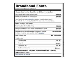 Proposed 'Broadband Nutrition Label'