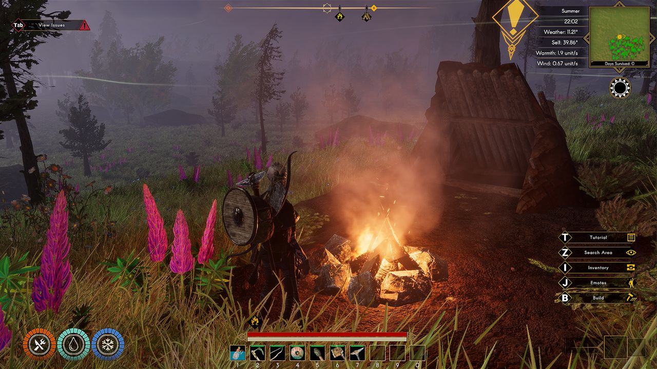 Viking villagers gather around a fire in Aska