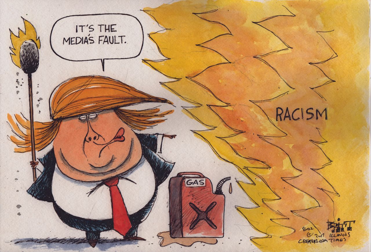 Political cartoon U.S. Trump Phoenix speech racism liberal media fake news