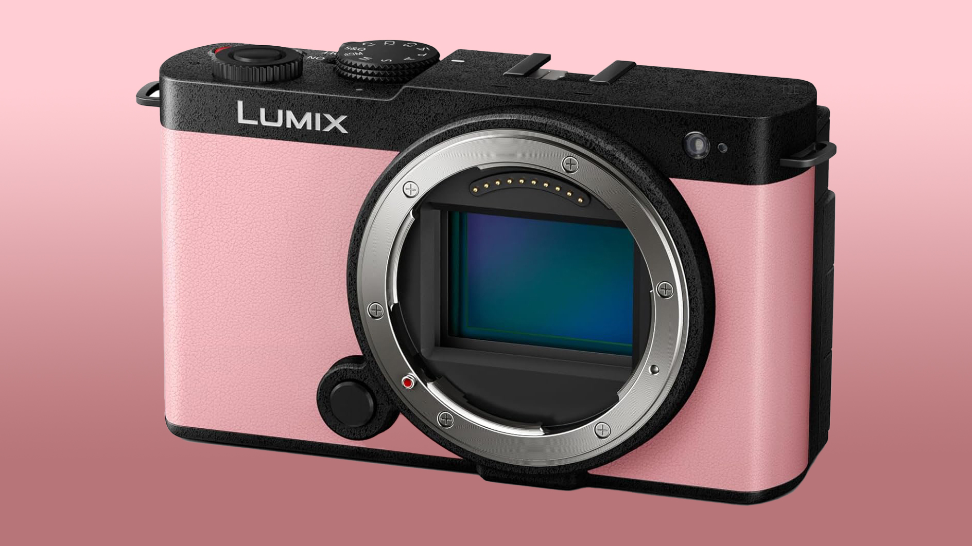 Panasonic Lumix S9 Sakura, against a pink background