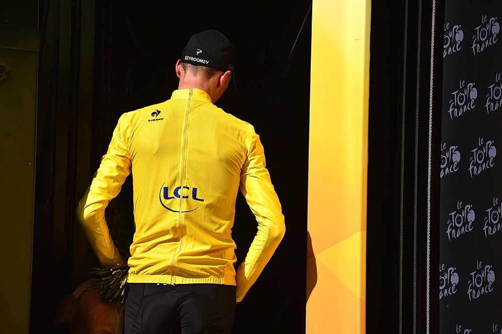 Chris Froome (Team Sky) in the yellow jersey after stage 13