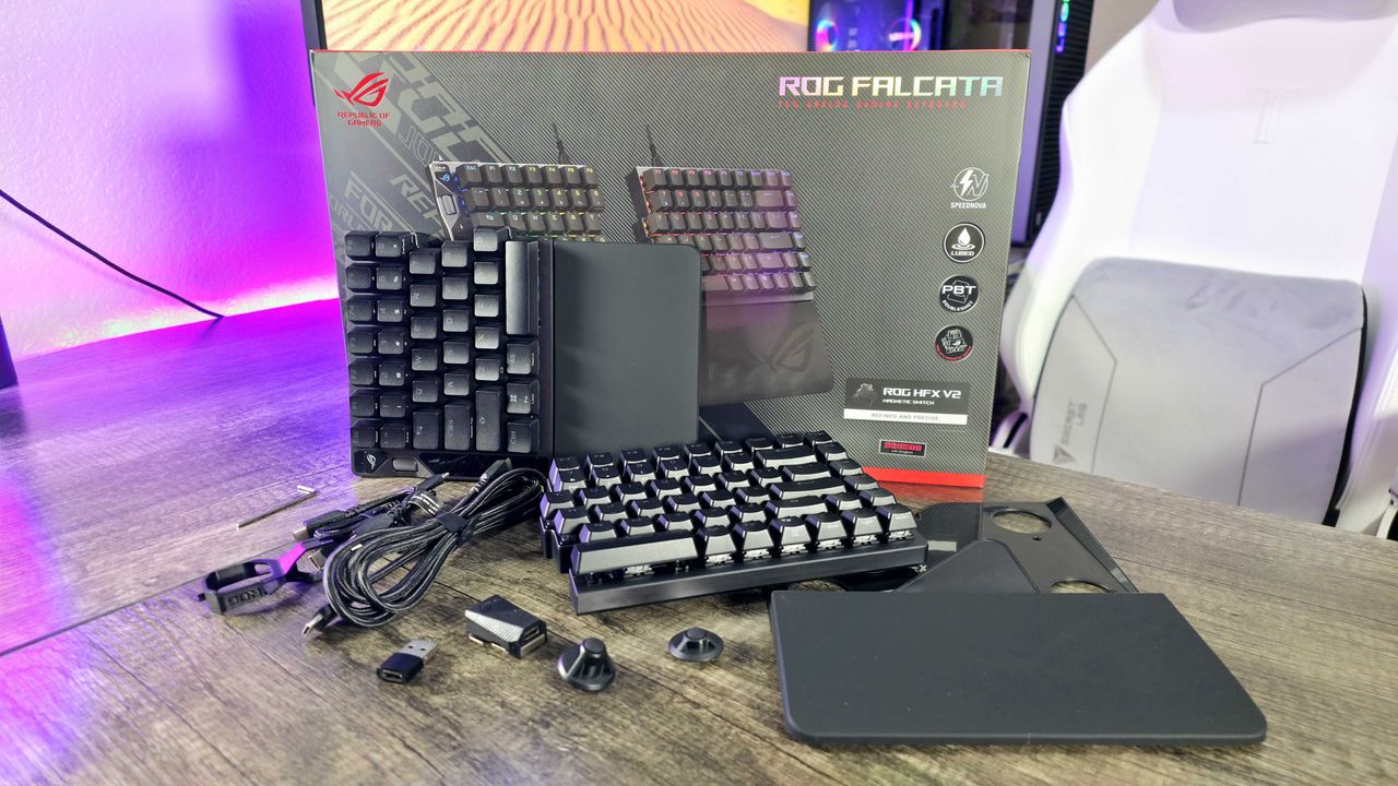 Image of the ASUS ROG Falcata wireless gaming keyboard.