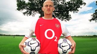 ST. ALBANS, ENGLAND - JULY 10: Pascal Cygan of Arsenal poses on July 10, 2002 in St. Albans, England. (Photo by Stuart MacFarlane/Arsenal FC via Getty Images)